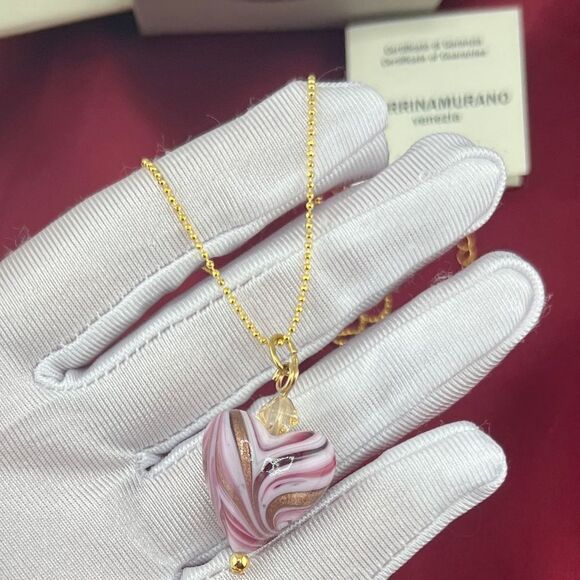 Murrina Murano Venezia Pink Heart Pendant Necklace – Authentic Murano Glass - Picture 6 of 7